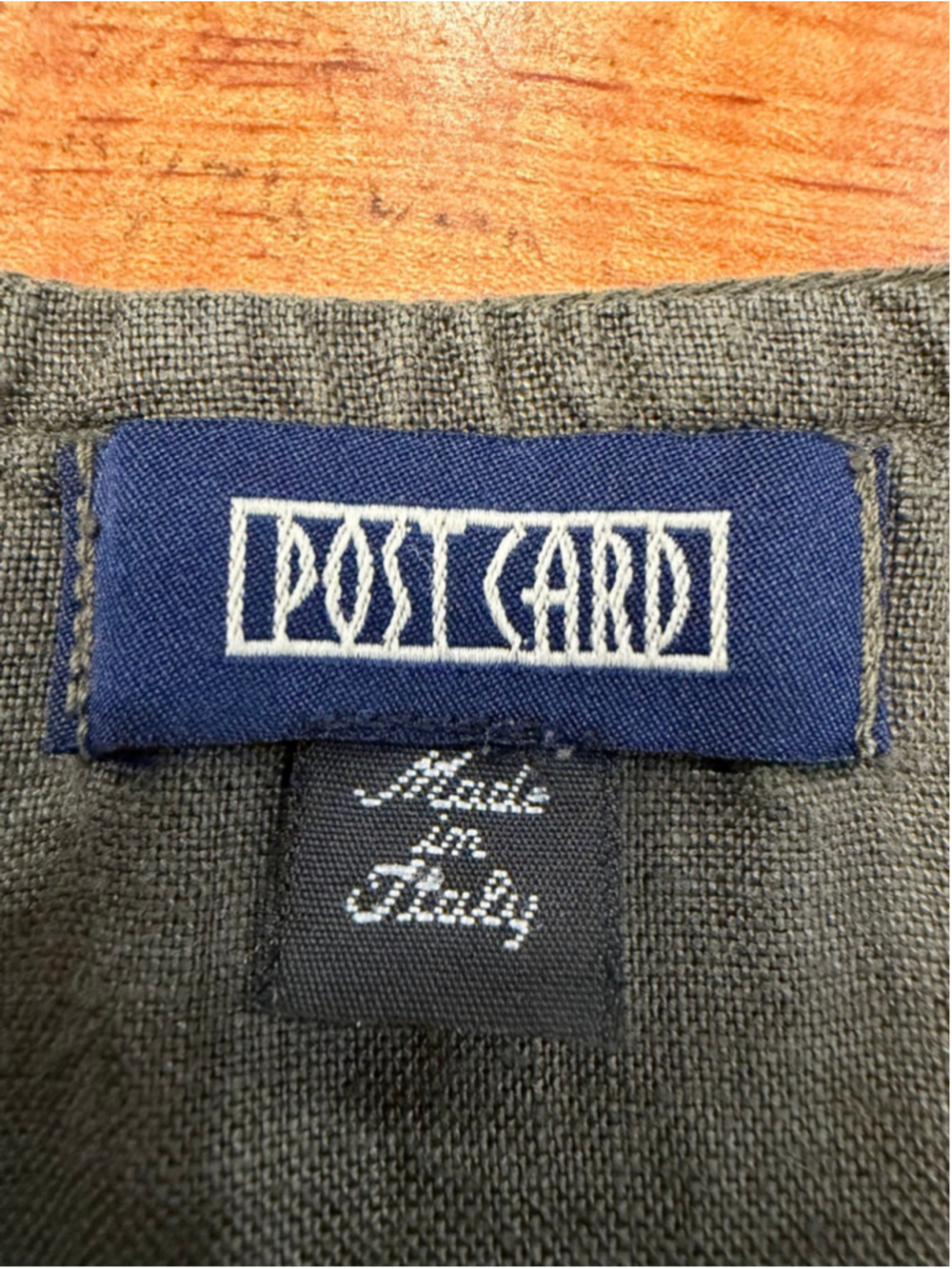 POSTCARD Italy Linen Midi Dress Army Green Button Front Boho Coastal Minimalist - Picture 7 of 12